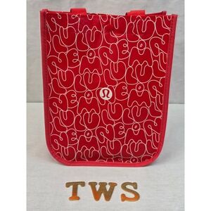 Lululemon Red White Graphic Print Reusable Shopping Bag Tote